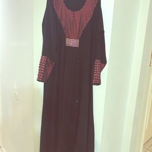 Red sequins black abaya jilbab dress